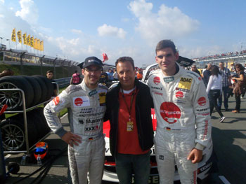 Der Gewinner Andreas B. aus Leinfelden-Echterdingen auf dem Sachsenring mit Maximilian Götz und Luca Stolz: 